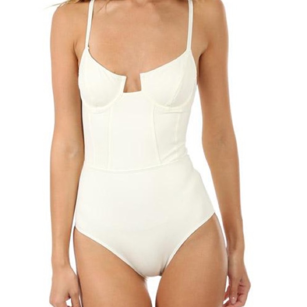 Re/Done Solid x Striped One Piece Swimsuit Small